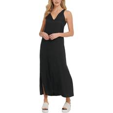 Black - Long Dresses DKNY Linen V-Neck Maxi Dress