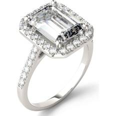Charles & Colvard Moissanite Emerald Halo Ring - White Gold/Diamonds