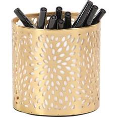 Deco 79 Metal Cylinder Pencil Cup with Laser Carved Floral Design