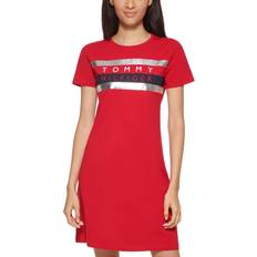 Tommy Hilfiger Short Sleeve Foil Logo Dress - Scarlet