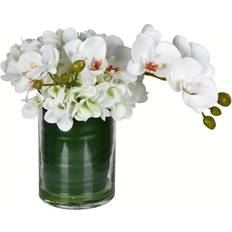 Vickerman 11" Artificial White Orchid in Glass Pot