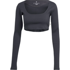 Adidas Sportswear Studio Lounge Ribbed Cropped Long Sleeve T-shirt - Carbon