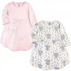 Touched By Nature Long Sleeve Organic Cotton Toddler Girl Dress 2-pack - Pink Elephant (10166027)