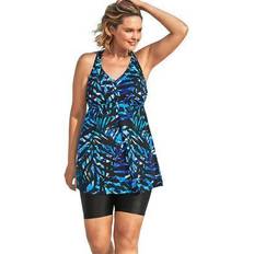 Plus Women's Longer Length Braided Tankini Top by Swim 365 in Painterly Leaves (Size 28)