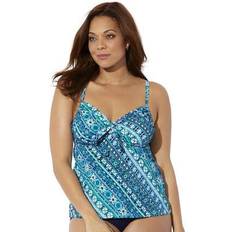 Plus Women's Tie Front Underwire Tankini Top by Swimsuits For All in Burst (Size 30)