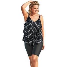 Plus Women's Longer-Length Tiered-Ruffle Tankini Top by Swim 365 in Dots (Size 26)