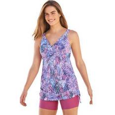 Plus Women's Longer-Length Side-Tie Tankini Top by Swim 365 in Mixed Snake (Size 16)