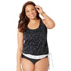 Plus Women's Side Tie Blouson Tankini Top by Swimsuits For All in Dots (Size 24)
