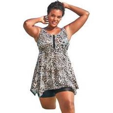 Plus Women's Longer-Length Tankini Top by Swim 365 in Rich Animal (Size 34)