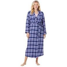 Blue - Women Robes Plus Women's Long Flannel Robe by Dreams & Co. in Evening Plaid (Size 2X)