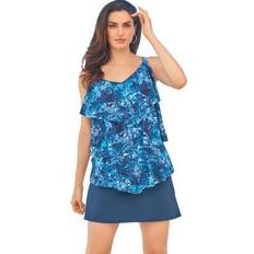 Plus Women's Longer-Length Tiered-Ruffle Tankini Top by Swim 365 in Medallion Print (Size 30)