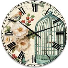 Design Art Blue Cottage Bird Birdcage & Apple Blossoms II Wall Clock Wall Clock 23"