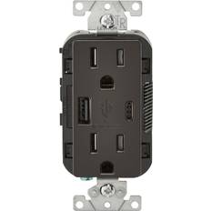 Electrical Accessories Leviton 3894524 15 amp 125 V Brown Outlet & USB Charger Nema 5-15R