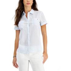 Tommy Hilfiger Women's Cotton Striped Camp Shirt - Blue Sky Combo