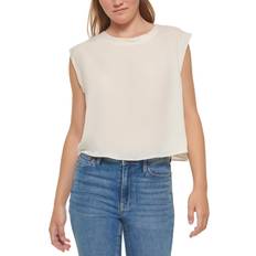 Calvin Klein Women's Charmeuse Sleeveless Cropped Top - Mascarpone