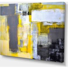 Design Art Grey and Yellow Blur Abstract Wall Decor 40x30"