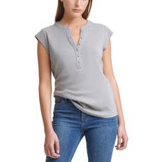 Calvin Klein Cap Sleeve Henley Top - Heather Granite