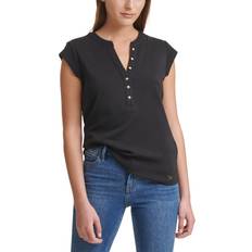 Calvin Klein Cap Sleeve Henley Top - Black