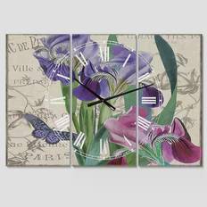 Design Art Vintage Inspired Flowers III Oversized Cottage 3 Panels Wall Clock Wall Clock 38"