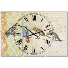 Design Art Birds Gathered On Wire Paris II Multipanel Wall Clock Wall Clock 36"