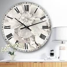 Design Art Indigold Grey Peonies II Traditional Wall Clock Wall Clock 23"