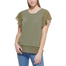 Calvin Klein Flutter Sleeve Top - Caper