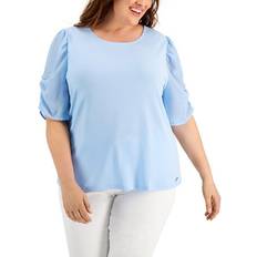 Calvin Klein Crinkle Gathered Sleeve Top Plus Size - Iceburg