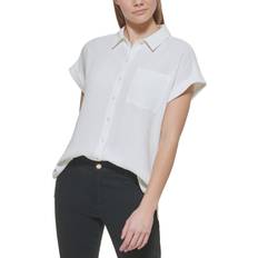 Calvin Klein Women Tops Calvin Klein Short Sleeve Button Down Shirt - Soft White