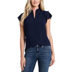 CeCe Pintuck Ruffled Blouse - Navy J