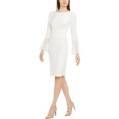 White Dresses Calvin Klein Chiffon Bell Sleeve Sheath Dress - Cream