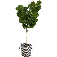 Figurines Nearly Natural 6 Fiddle Leaf Fig Artificial Tree in Handmade Black and White Jute and Cotton Planter