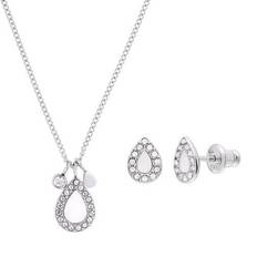 Schmucksets Fossil Mothers Day Pendant Necklace and Earrings Set - Silver/Mother-of-Pearl/Transparent