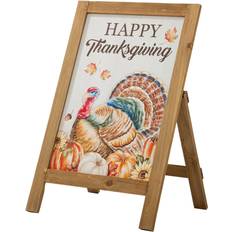 GlitzHome 24" Thanksgiving Wooden Turkey Easel Porch Sign Multi Multi