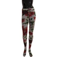 Dame - Hvite Strømpebukser & Stay-ups Dolce & Gabbana Floral Print Stockings Nylon Tights