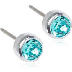 Blomdahl Bezel Titanium Earrings - Silver/Turquoise