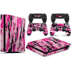 Bundle Decal Stickers giZmoZ n gadgetZ PS4 Slim Console Skin Decal Sticker + 2 Controller Skins - Pink Camo