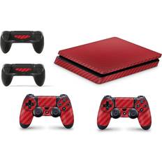 Gaming Accessories giZmoZ n gadgetZ PS4 Slim Console Skin Decal Sticker + 2 Controller Skins - Carbon Red