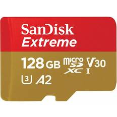 SanDisk 128 GB - microSDXC Minnekort SanDisk Extreme microSDXC Class 10 UHS-I U3 V30 A2 190/90MB/s 128GB +SD Adapter