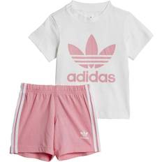 Adidas Trefoil Shorts & Tee Set - White/Bliss Pink (HK7480)