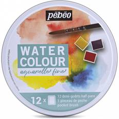 Wasserbasiert Aquarellfarben Pebeo Watercolour Round Metal Box 12 Half Pans