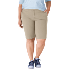 Dickies Women's Perfect Shape Twill 11" Bermuda Shorts Plus Size - Rinsed Oxford Stone