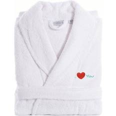 Linum Home Textiles I Love You Terry Bathrobe - White/Aqua