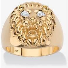 Rings Men Diamond Accent Lion Head Ring in 18k over Sterling