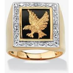 Men Onyx and Diamond Accent Eagle Ring in 14k over Sterling