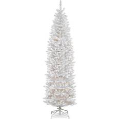 Black and white tree National Tree Company 9 ft. Kingswood White Fir Pencil with Clear Lights Christmas Tree