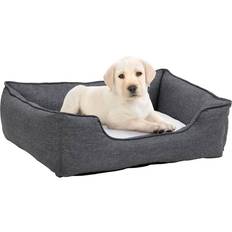 vidaXL Dog Bed Grey and White 65x50x20 Linen Look Fleece