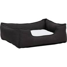 vidaXL Dog Bed Dark and White 110.5x80.5x26 Linen Look Fleece