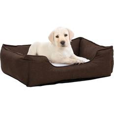 vidaXL Dog Bed Brown and White 65x50x20 Linen Look Fleece