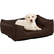 Hundebetten, Hundedecken & Kühlmatten - Kleintiere Haustiere vidaXL Dog Bed Brown 65x50x20 Linen Look Fleece