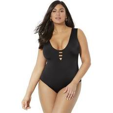 Swimsuits For All Women's Plus Size Surplice Sarong Front One Piece  Swimsuit 10 Black